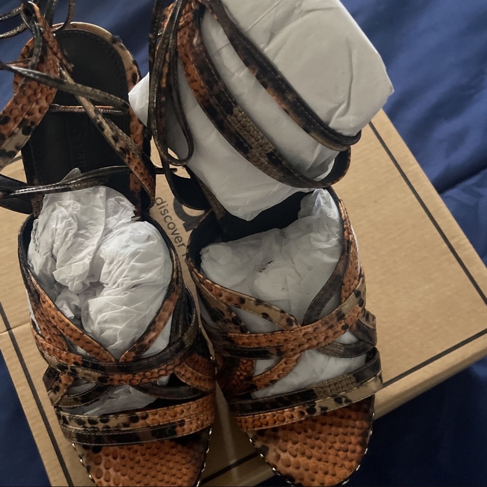 Orange Snake Print Wedge Heels